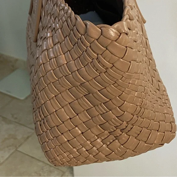 FALOR FIRENZE Italian Leather Woven Tote with Rosette - Picture 5 of 15